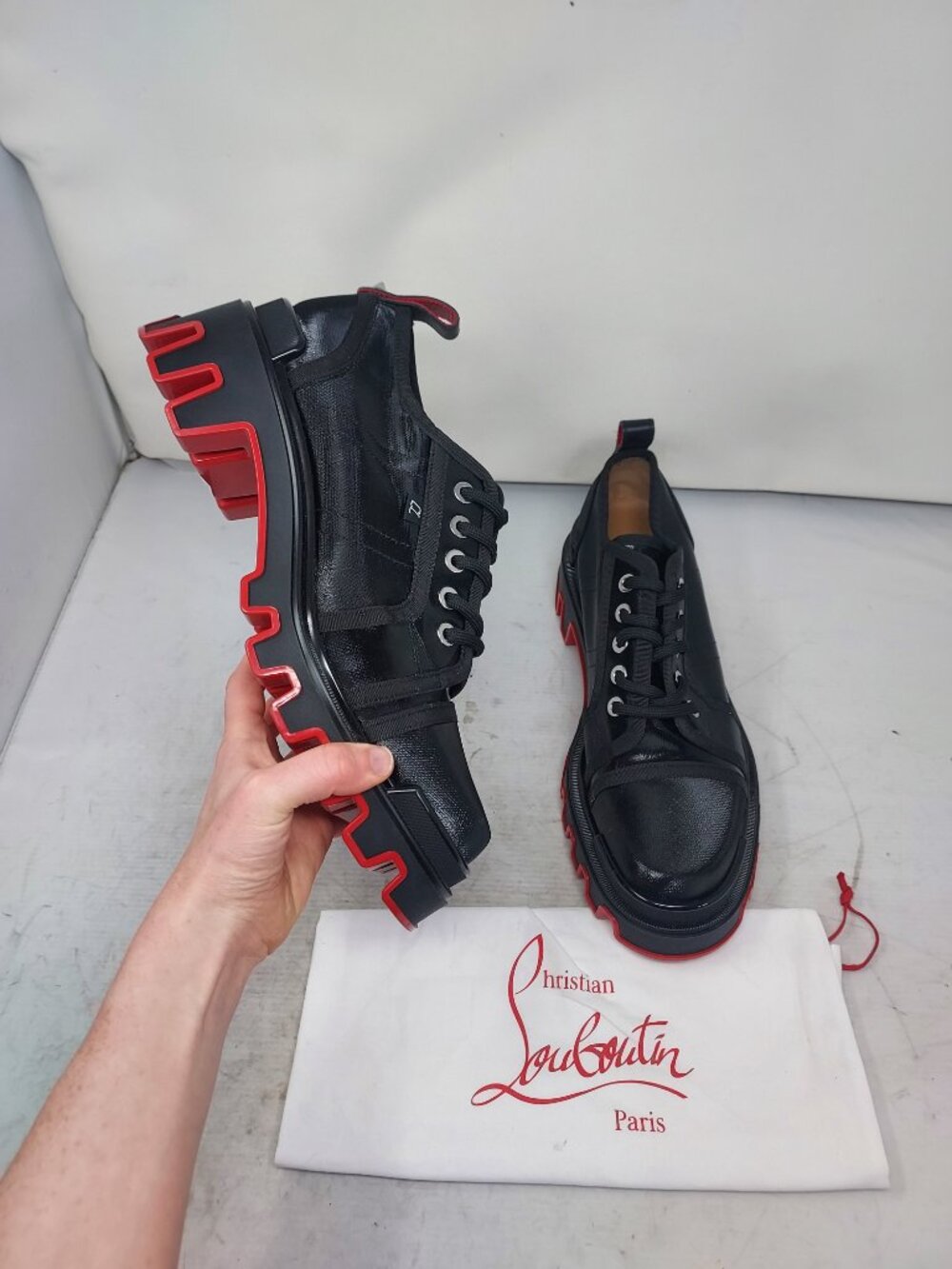 Christian Louboutin MENS Black Lug Panamic Dune Lace Up Shoe